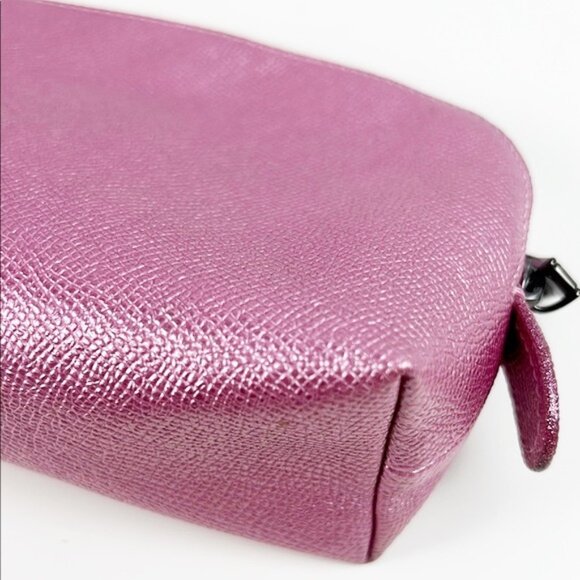Coach Metallic Pink Pebbled Leather Zip Around Cosmetic Makeup Pouch Bag - Picture 6 of 13